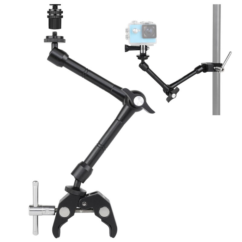 UTEBIT 11" Magic Arm Clamp Mount Kit, 360Â° Ball Heads with ARRI 1/4" & 3/8" Thread Screw, Camera Mount Adjustable Friction Arm w Super Clamp for DSLRs, Camera Cage, Monitor, LED Light, Action Camera - Image 1